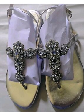 Women's Silver Jeweled Slingback Sandals